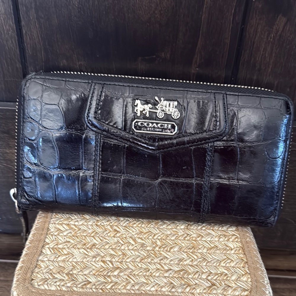 Coach Black Croc Embossed Wallet
